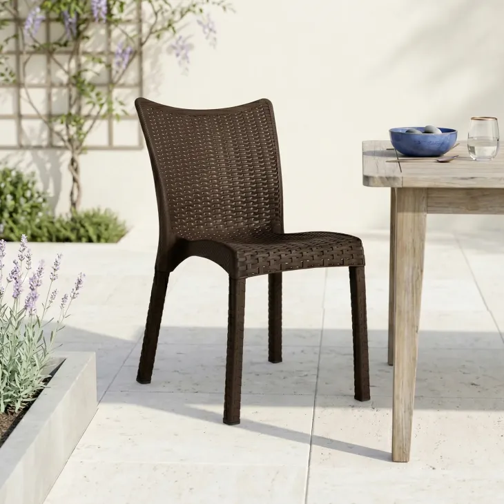 Sedia da giardino esterno bar impilabile polipropilene effetto rattan marrone Rossana
