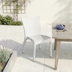 Sedia da giardino esterno bar impilabile polipropilene effetto rattan bianco Rossana