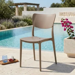 Sedia da giardino esterno bar dehors impilabile polipropilene beige tortora Tania