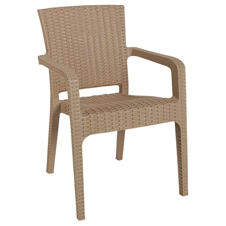 Sedia da giardino esterno bar impilabile con braccioli polipropilene effetto rattan tortora Maddy