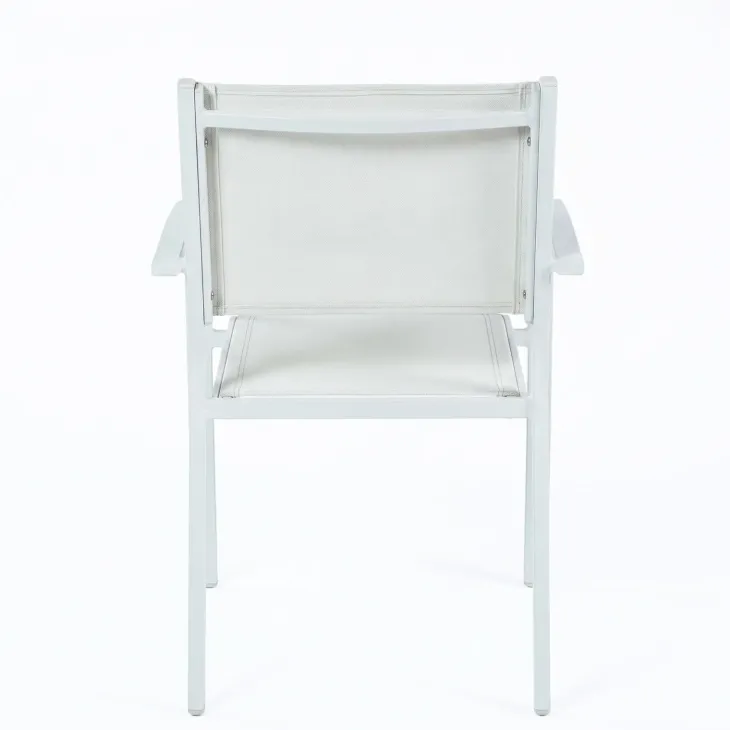 Sedia da giardino impilabile con braccioli tondi in alluminio e textilene bianco Brezza