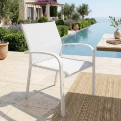 Sedia da giardino impilabile con braccioli tondi in alluminio e textilene bianco Brezza