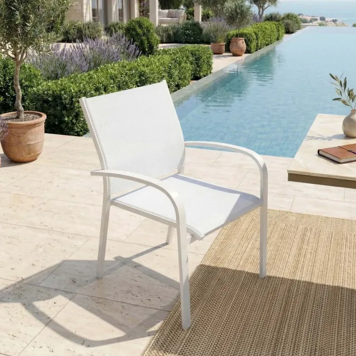 Sedia da giardino impilabile con braccioli tondi in alluminio e textilene bianco Brezza