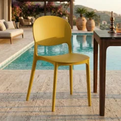 Sedia da giardino impilabile esterno in polipropilene giallo senape Pixel