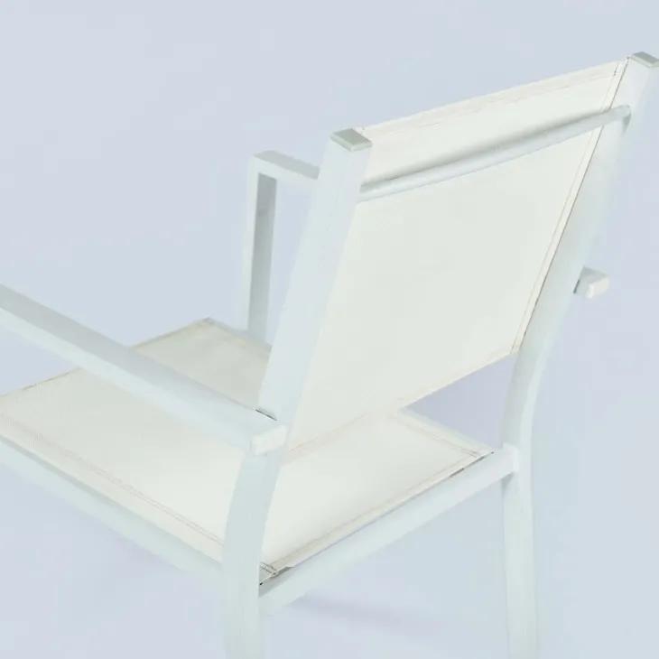 Sedia da giardino impilabile con braccioli quadrati in alluminio e textilene bianco Brezza