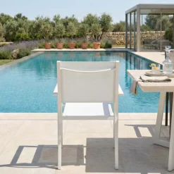 Sedia da giardino impilabile con braccioli quadrati in alluminio e textilene bianco Brezza