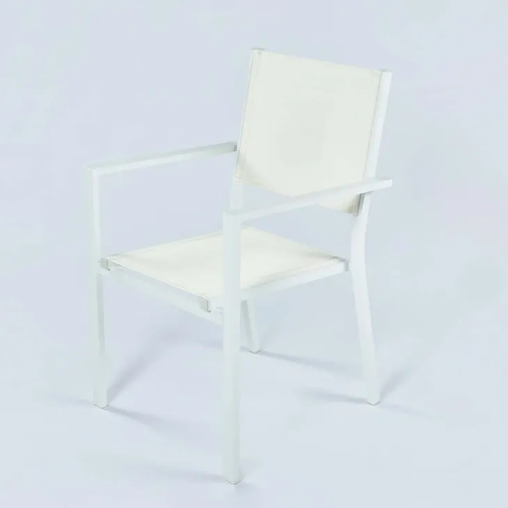 Sedia da giardino impilabile con braccioli quadrati in alluminio e textilene bianco Brezza