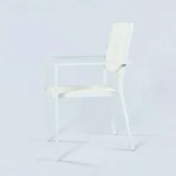 Sedia da giardino impilabile con braccioli quadrati in alluminio e textilene bianco Brezza