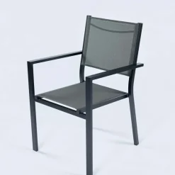 Sedia da giardino impilabile con braccioli quadrati in alluminio antracite e textilene grigio Brezza