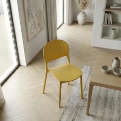 Sedia da pranzo impilabile in polipropilene giallo senape Pixel