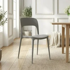 Sedia da pranzo impilabile moderna polipropilene grigia Halyard