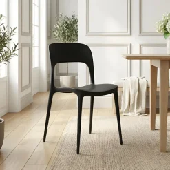 Sedia da pranzo impilabile moderna polipropilene nera Halyard