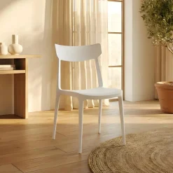 Sedia da pranzo impilabile moderna in polipropilene bianco Hans