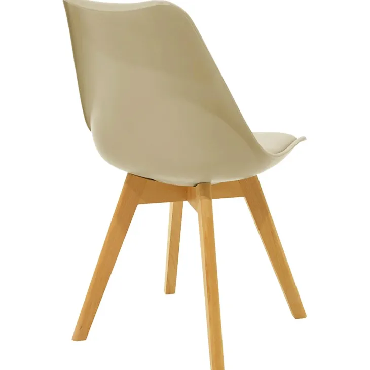 Sedia da pranzo scandinava polipropilene beige cuscino similpelle gambe legno Riccia