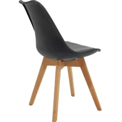 Sedia da pranzo scandinava polipropilene nero cuscino similpelle gambe legno Riccia