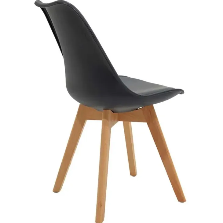 Sedia da pranzo scandinava polipropilene nero cuscino similpelle gambe legno Riccia