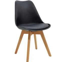 Sedia da pranzo scandinava polipropilene nero cuscino similpelle gambe legno Riccia