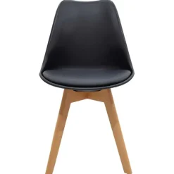 Sedia da pranzo scandinava polipropilene nero cuscino similpelle gambe legno Riccia