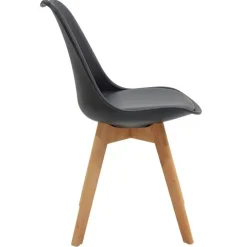 Sedia da pranzo scandinava polipropilene nero cuscino similpelle gambe legno Riccia