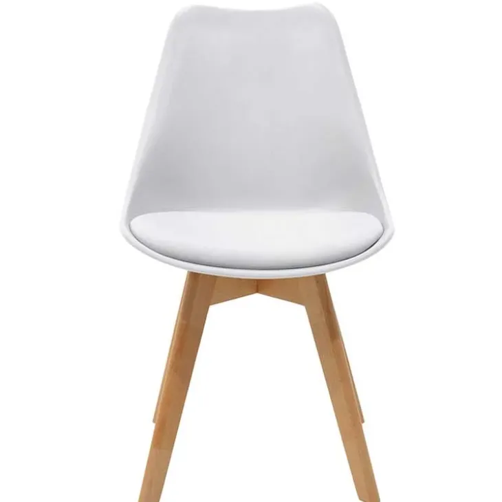 Sedia da pranzo scandinava polipropilene bianco cuscino similpelle gambe legno Riccia