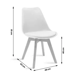 Sedia da pranzo scandinava polipropilene bianco cuscino similpelle gambe legno Riccia