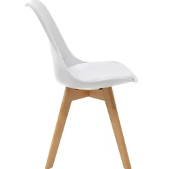 Sedia da pranzo scandinava polipropilene bianco cuscino similpelle gambe legno Riccia
