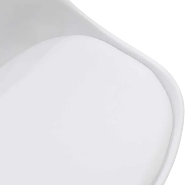 Sedia da pranzo scandinava polipropilene bianco cuscino similpelle gambe legno Riccia