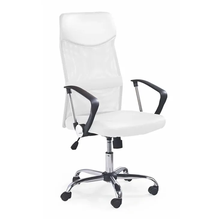 Sedia da ufficio con braccioli girevole in tessuto bianco Mack