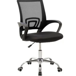 Sedia da ufficio girevole in tessuto con ruote e struttura nera Mesh