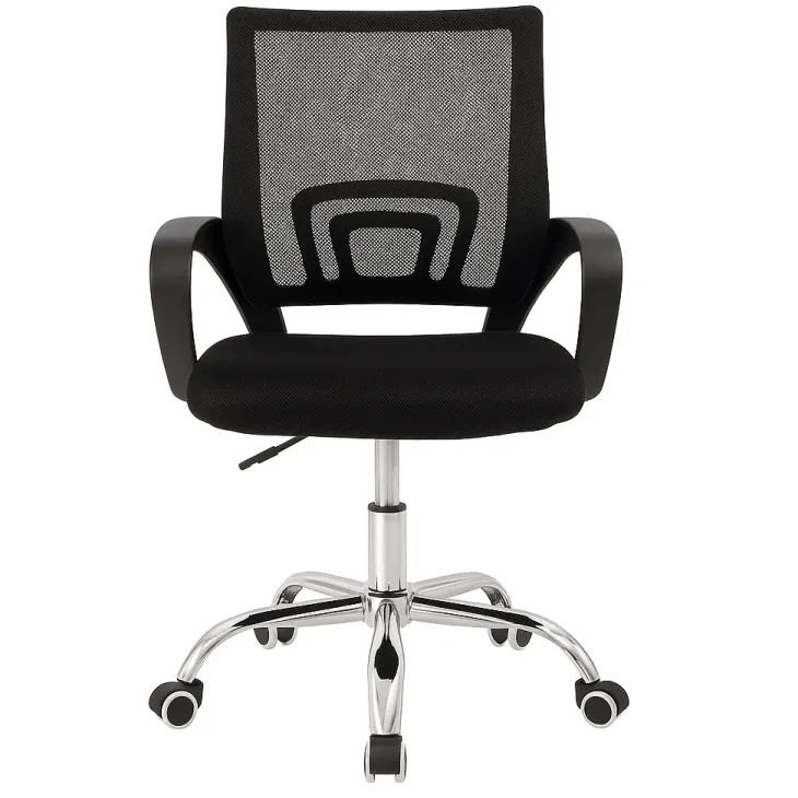 Sedia da ufficio girevole in tessuto con ruote e struttura nera Mesh
