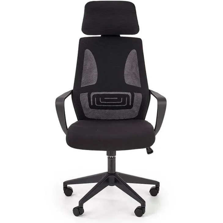 Sedia da ufficio regolabile con ruote in tessuto nero Clay