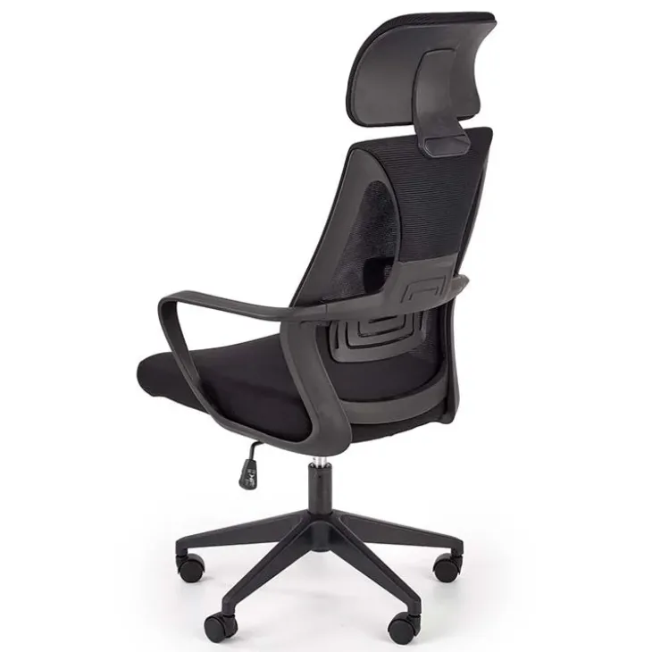 Sedia da ufficio regolabile con ruote in tessuto nero Clay