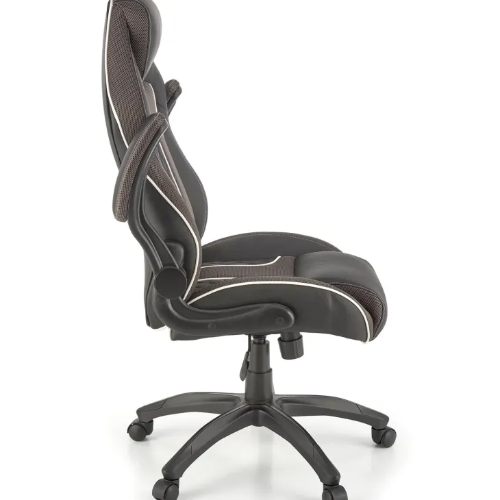 Sedia gaming con ruote e braccioli da ufficio in ecopelle e tessuto nero marrone Victor