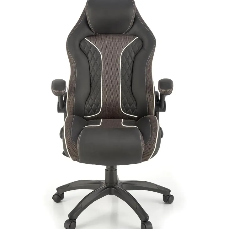 Sedia gaming con ruote e braccioli da ufficio in ecopelle e tessuto nero marrone Victor