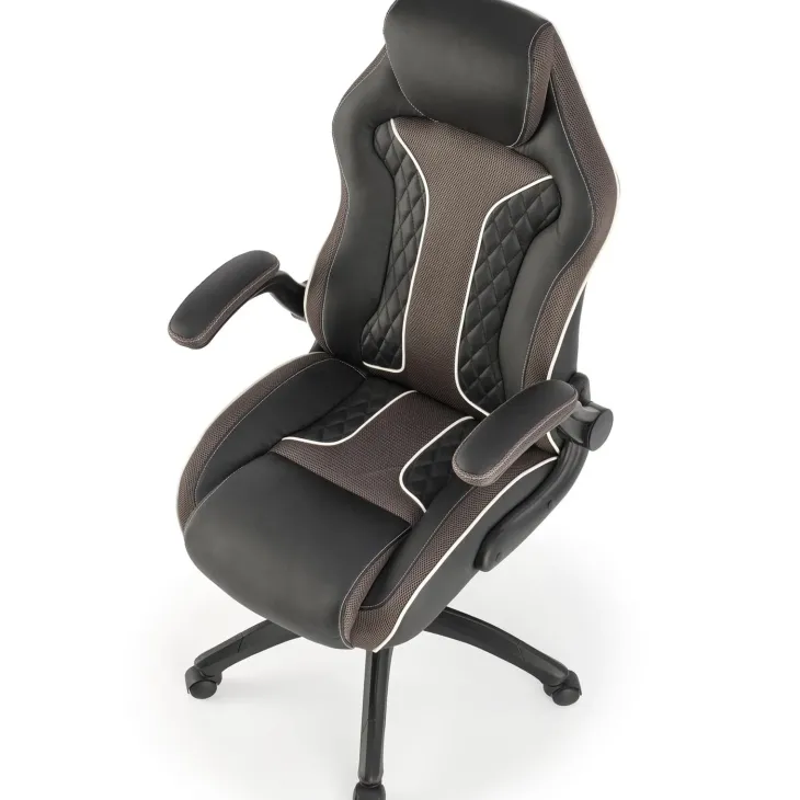 Sedia gaming con ruote e braccioli da ufficio in ecopelle e tessuto nero marrone Victor