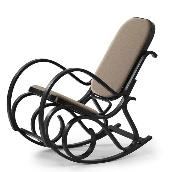 Sedia imbottita a dondolo in tessuto beige legno wengè Hacchan