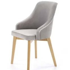 Sedia imbottita in tessuto grigio chiaro rovere miele Belen