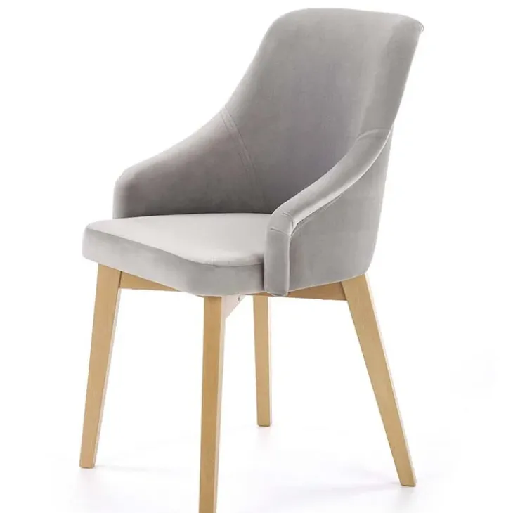 Sedia imbottita in tessuto grigio chiaro rovere miele Belen