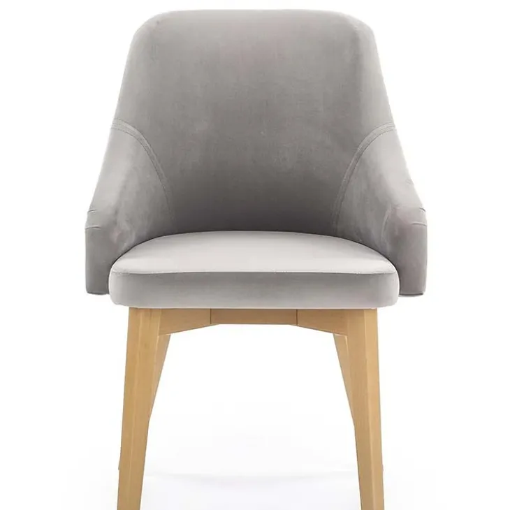 Sedia imbottita in tessuto grigio chiaro rovere miele Belen