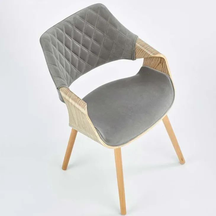 Sedia imbottita in velluto grigio rovere Britta