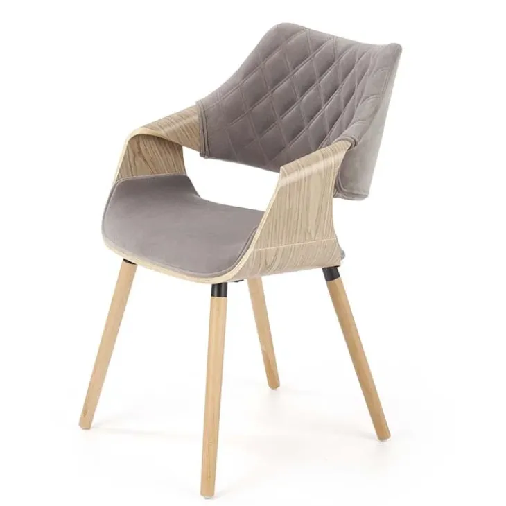 Sedia imbottita in velluto grigio rovere Britta
