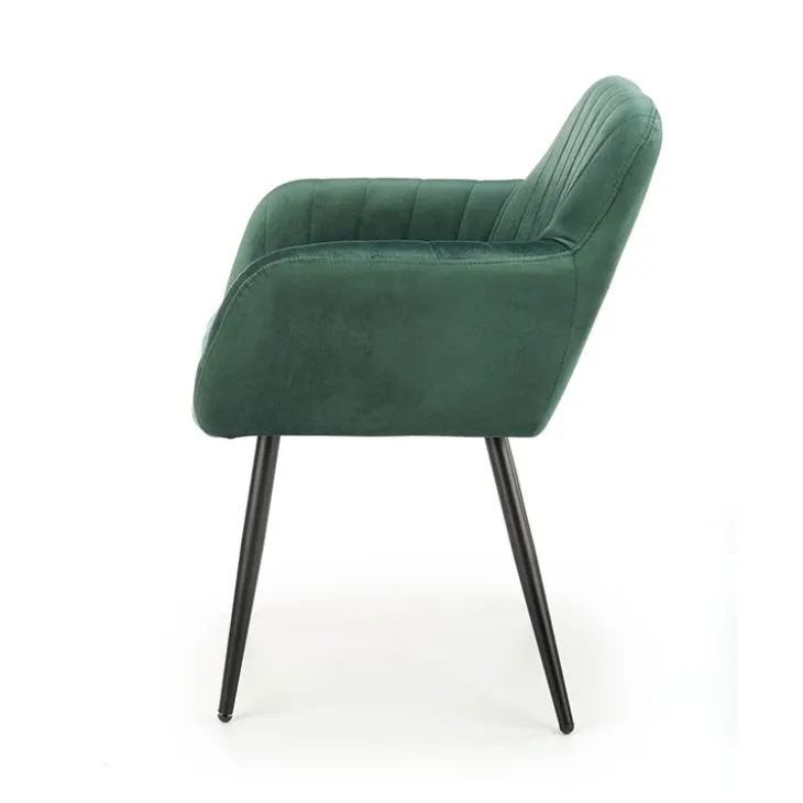 Sedia sala da pranzo con braccioli in tessuto velluto verde scuro Slash
