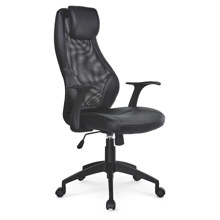 Sedia ufficio con ruote in ecopelle nero Valiente