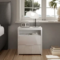 Set 2 comodini 52x58cm 2 cassetti bianco lucido Gassy