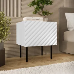 Set 2 comodini 47x52h cm 1 anta con frontali decorati bianco Daniele