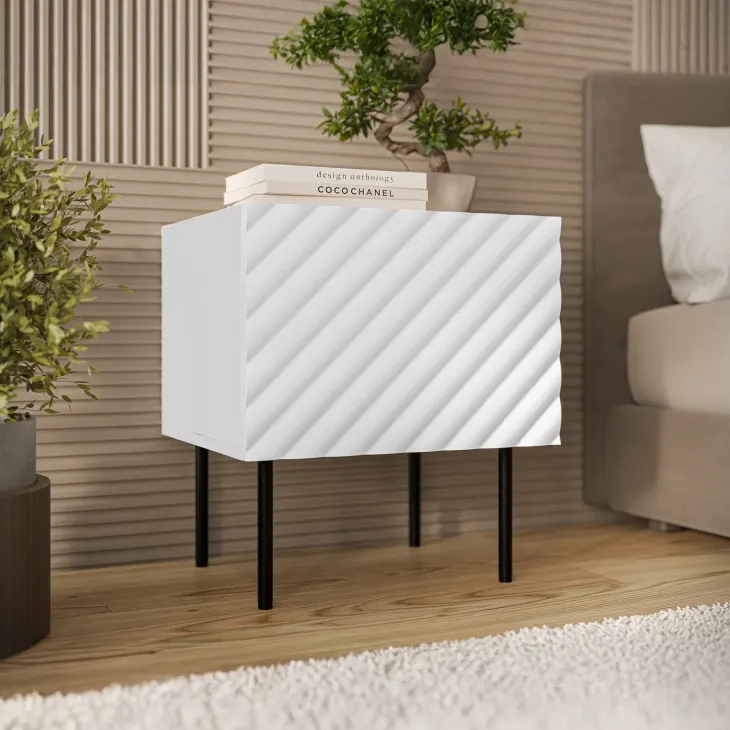 Set 2 comodini 47x52h cm 1 anta con frontali decorati bianco Daniele