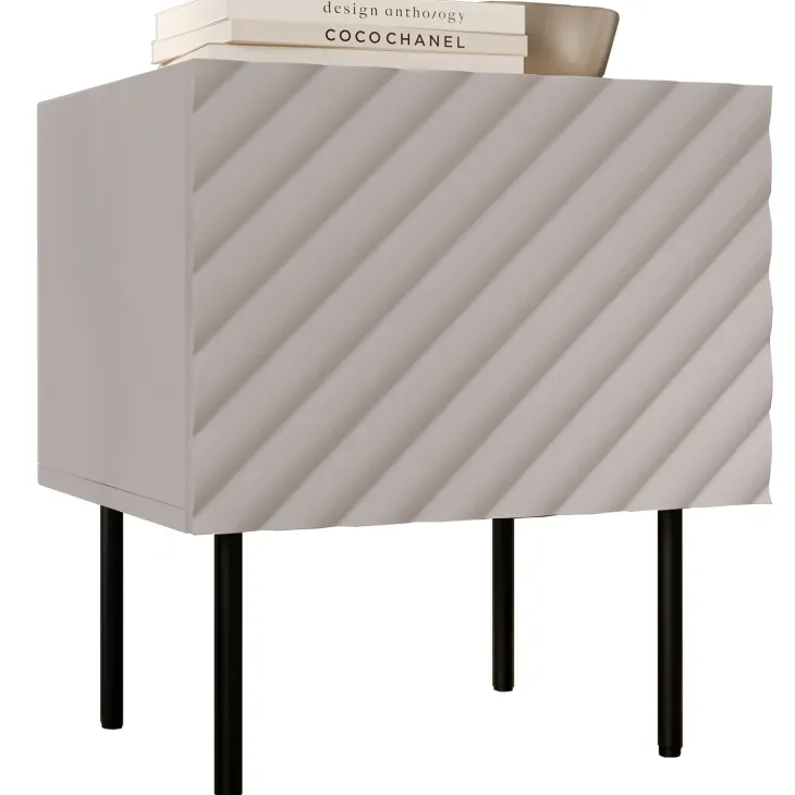 Set 2 comodini 47x52h cm 1 anta con frontali decorati beige Daniele