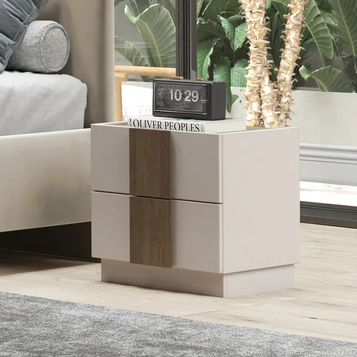 Set 2 comodini 50x52h cm 2 cassetti beige cashmere rovere scuro Fummy