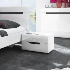 Set 2 comodini 52x35h cm 2 cassetti bianco lucido per camera Dubai Gihome®