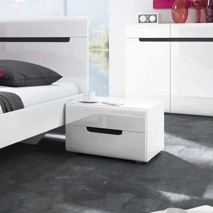 Set 2 comodini 52x35h cm 2 cassetti bianco lucido per camera Dubai Gihome®